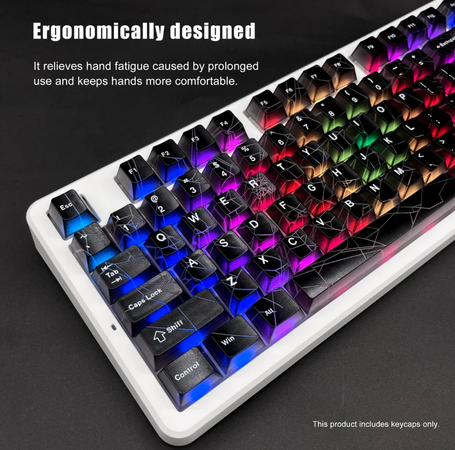 คีย์แคปใสรูปใยแมงมุม 120 ปุ่ม สีดำ วัสดุพีซีโปร่งแสง 4 ด้าน โปรไฟล์ OEM ใช้ได้กับคีย์บอร์ด 61/64/66/68 ปุ่ม