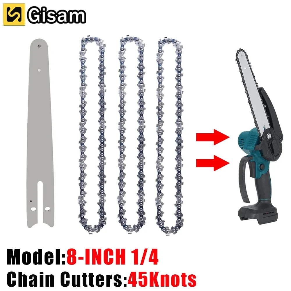 8 Inch Chainsaw Guide Bar And Saw Chain Set 45 Drive Link Electric Saw 1/4\'\'P for Brushless Electric Saw Wood Cutter Spare Chain