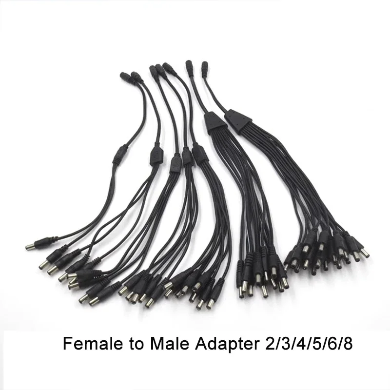 5.5x 2.1mm 1 to 2/3/4/5/6/8 Way DC Power Splitter Cable 5V 12V 24V Power Adapter Connector Cord for LED Strip Lights CCTV Camera