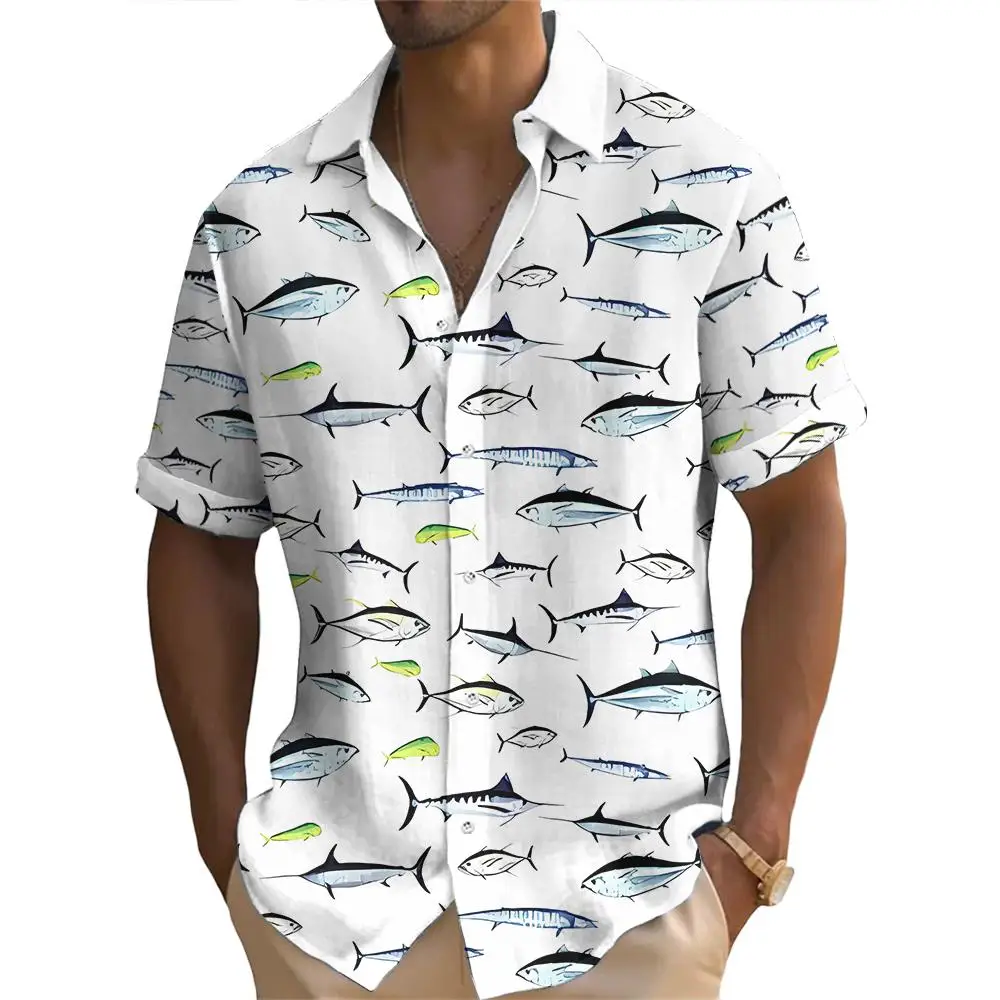 أزياء المحيط الأسماك طباعة الرجال قصيرة الأكمام عارضة المطبوعة قمم الصيف شاطئ البحر عطلة السفر ارتداء قمم المتضخم #6