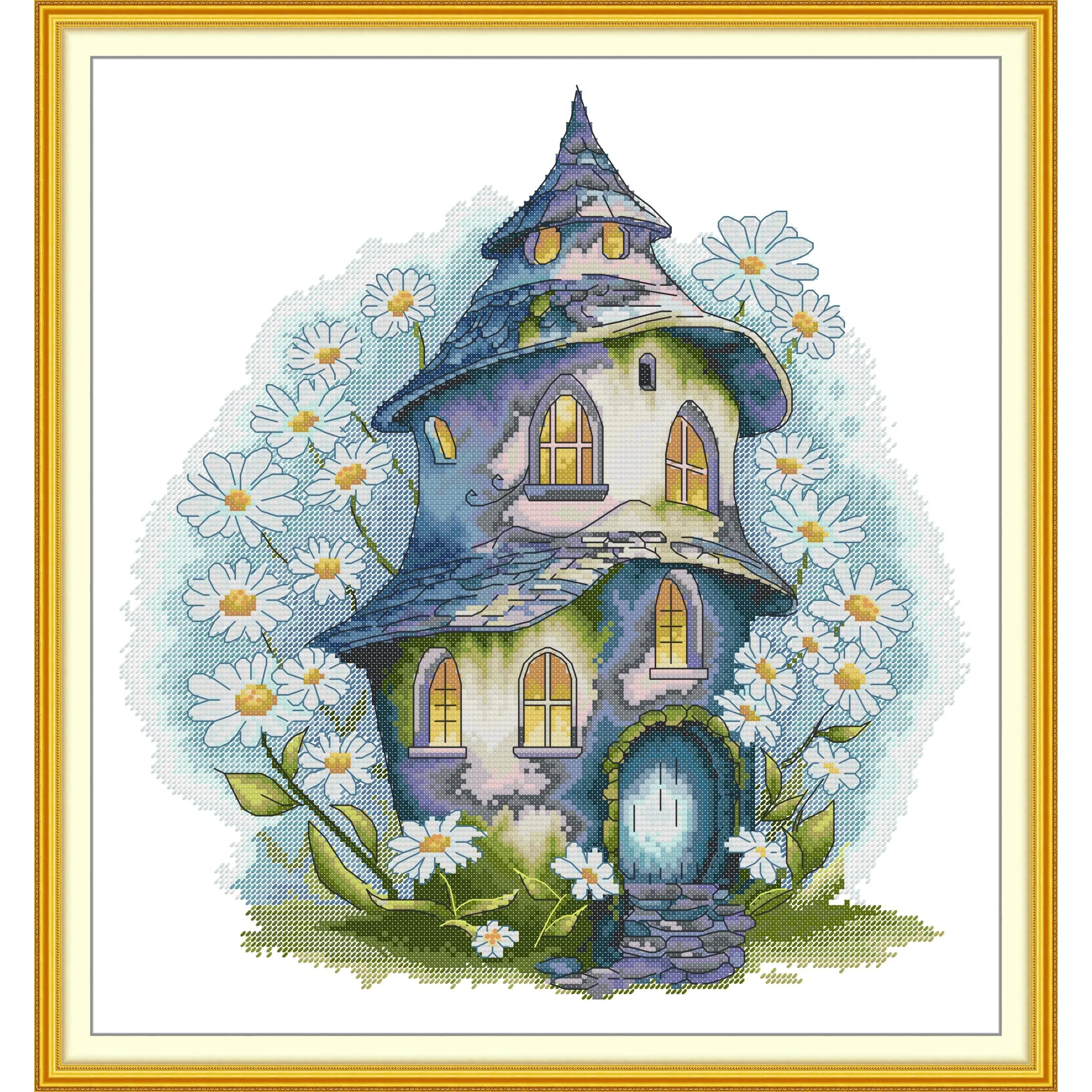 

Joy Sunday Pre-printed Cross Stitch Kit Easy Pattern Aida Stamped Fabric Embroidery Set-Daisy Cottage