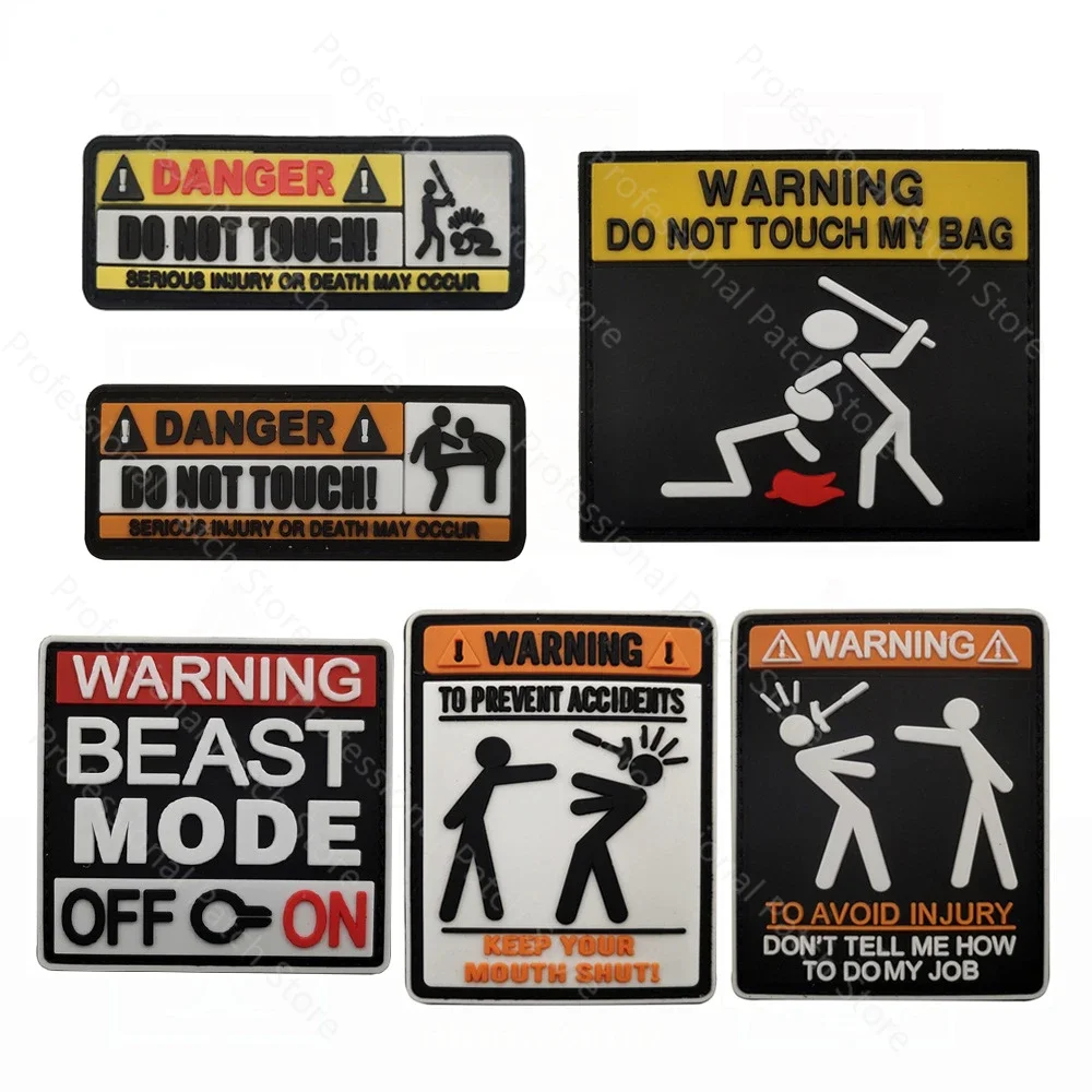 Warning Sign DANGER DO NOT TOUCH SERIOUS INJURY OR DEATH MAY OCCUR PVC Rubber Patch Clothing Accessory Travel Backpack Applique