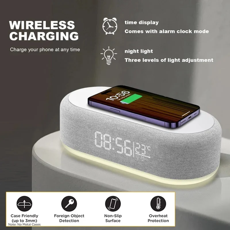 15W Wireless Chargers Pad Stand Alarm Bedroom Lamp Night Light Desktop Clock Temperature Thermometer Phone Fast Charging Dock