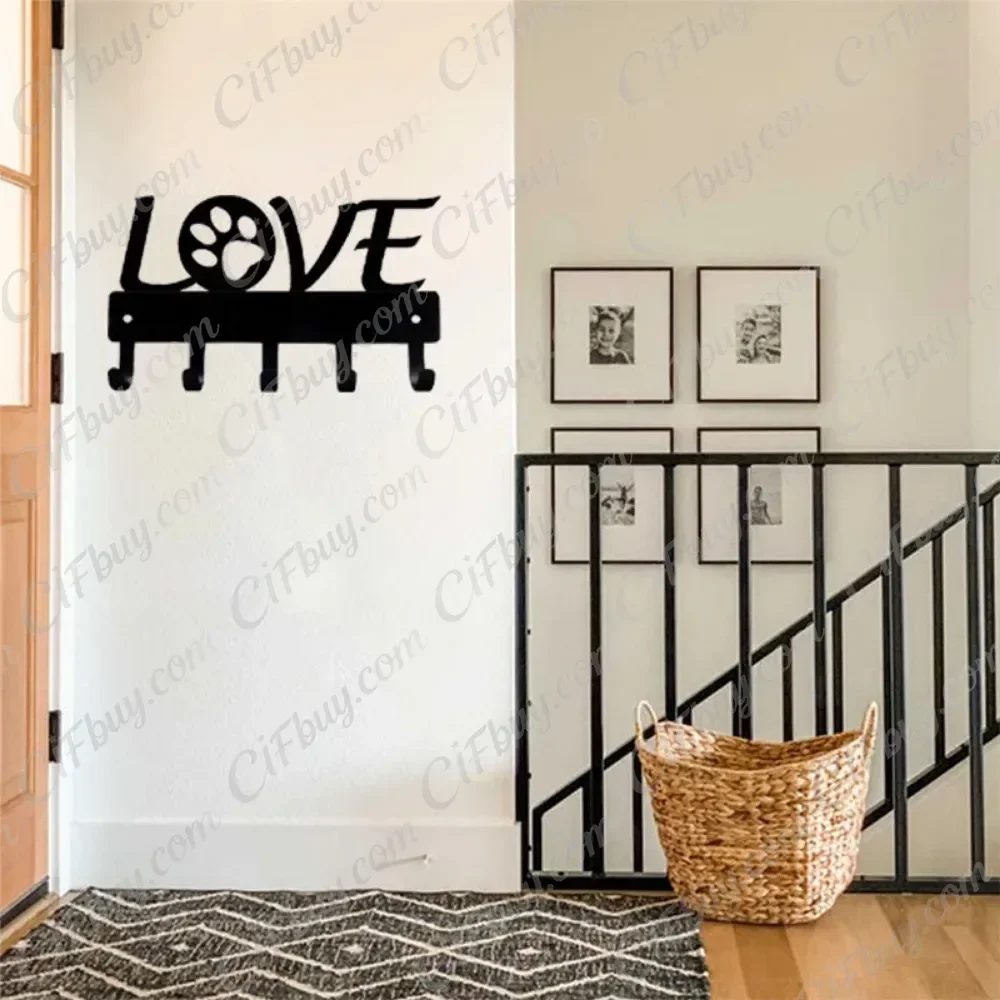 CIFBUY Dog Paw Key Rack Wall Mount Iron Leash Holder Metal Key Hanger Home Entryway Decor Gift Plaque