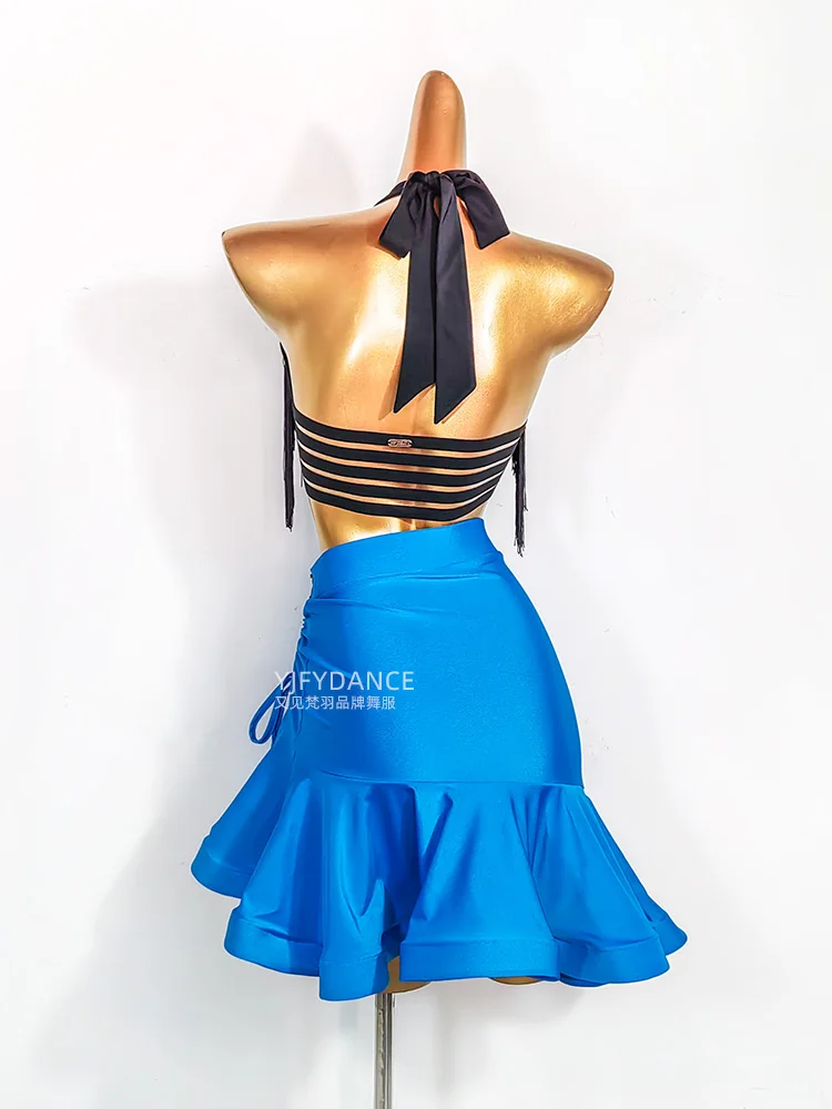 ใหม่เซ็กซี่กระโปรงลายก้างปลาสีสันสดใสเสื้อผ้าฝึกซ้อมเต้นละตินสำหรับผู้หญิงชัชช่า รุมบา แทงโก้ชุดกระโปรงเต้นรำละติน DN15932