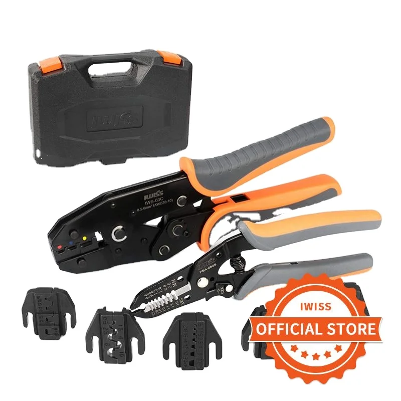 

IWISS KIT-0535 Hand Crimping Tools Set 8PCS Quick Replace Jaws Connectors Wire Stripper Pliers Cutter for Non-Insulated Ferrules