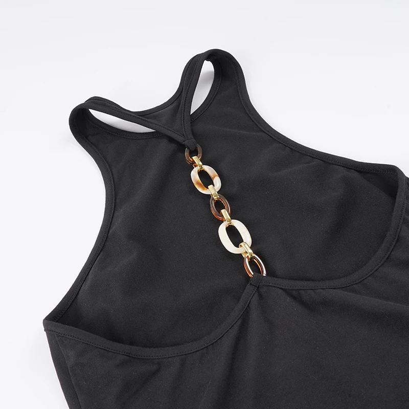 SUCHCUTE Sexy rückenfreies Tanktop mit Kettendekor für Damen, Y2k, einfarbig, ärmellos, schmale Weste, tägliches, lässiges Streetwear-Top, Sommer-Outfit – Detail 7