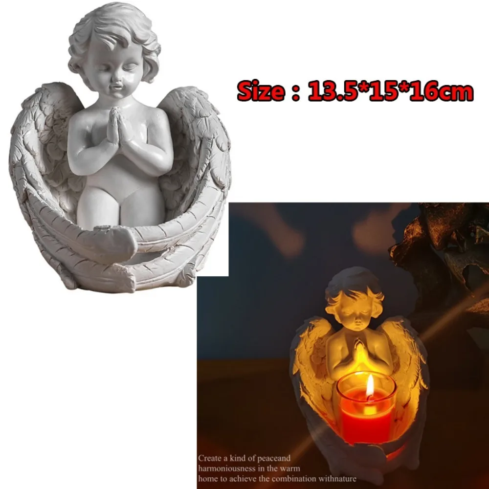 Retro Angel Candlestick Ornaments Resin Baby Prayer Angel Statue Candle Holder Crafts Ornaments Living Room Home Desktop Decor