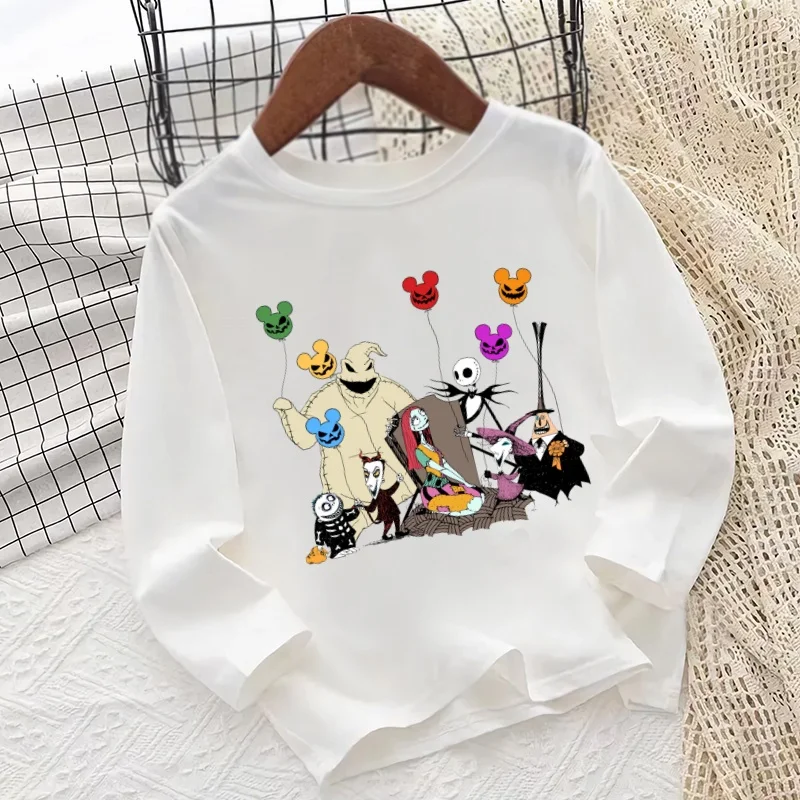 Halloween Jack Skellington Pumpkin King Print Cartoon Kids T shirt Long Sleeve Autumn Baby Boys Girls Clothes Children T-Shirt