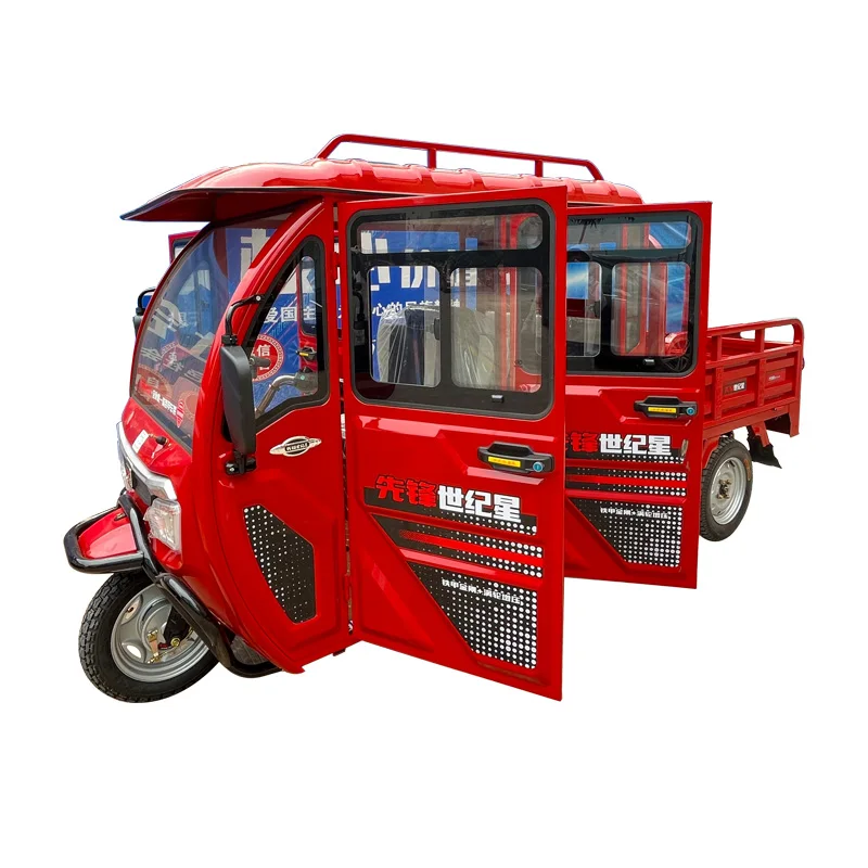 Double row electric tricycle closed compartment safe speed suitable for children