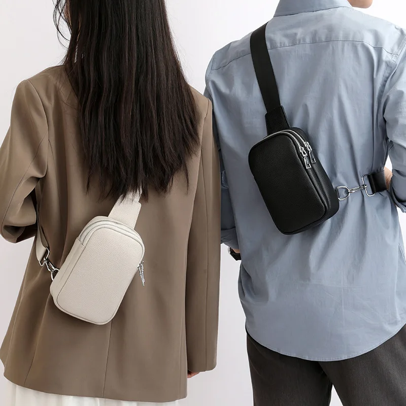Cross-body bag men and women with the same type of lovers breast bag light simple leisure leather shoulder bag