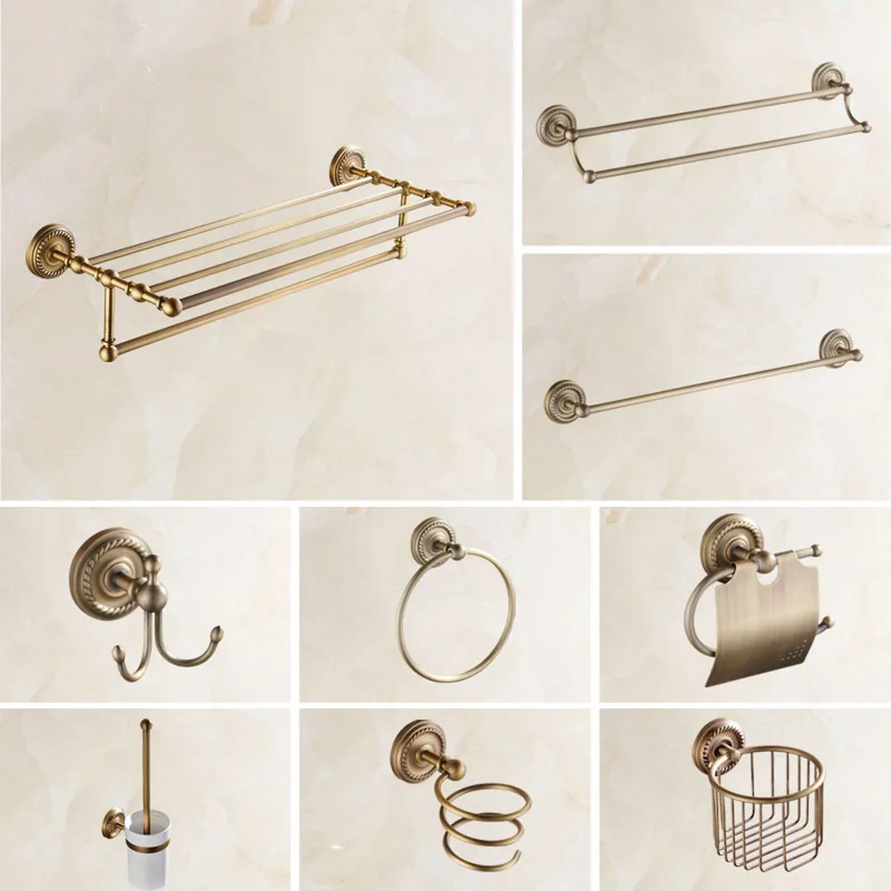 

Настенный набор фурнитуры для ванной комнаты из античной латуни, держатель для туалетной бумаги/крючок для халата/рушалка для полотенец/кольца для полотенец ZJ003