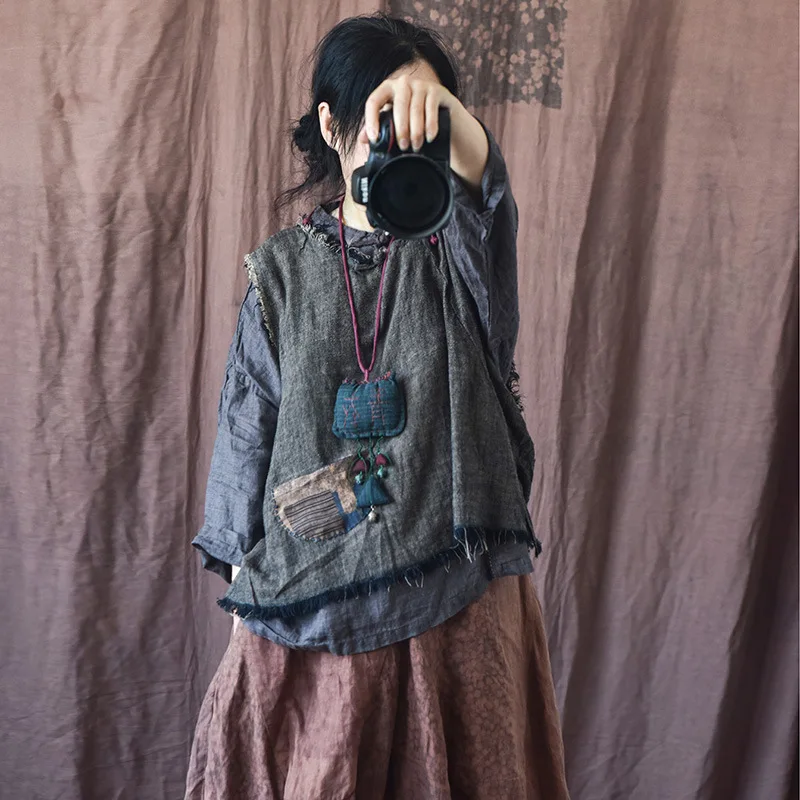 

Оригинальный дизайн, винтажный стиль, свободный крой, женская куртка с круглым вырезом, на пуговицах, из 100% льна, устойчивая к высоким температурам