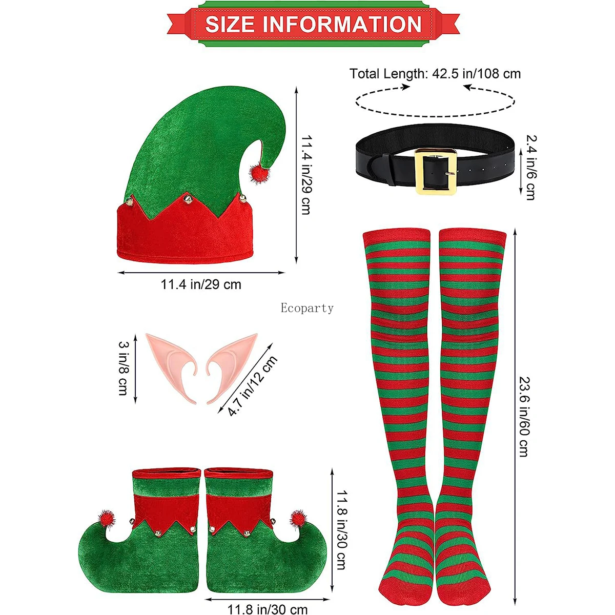 2024 NEWChristmas Santa Clausเครื่องแต่งกายผู้หญิงสีเขียวElfคอสเพลย์ผู้ใหญ่เด็กเข็มขัดหมวกElfหูชุดใหม่ปีXmas Partyชุด