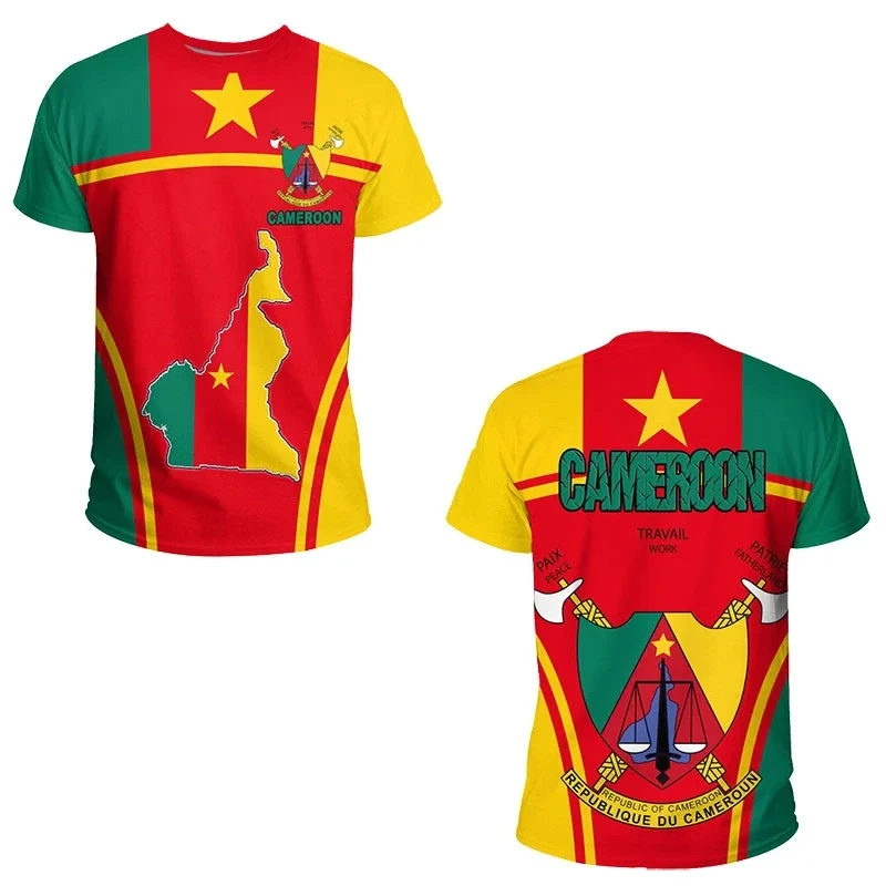 Cameroon Flag Men\'s T-shirt 3D Print Cameroonian National Emblem Tops Short-sleeved O-Neck Oversized Sports Tee Shirts Clothing