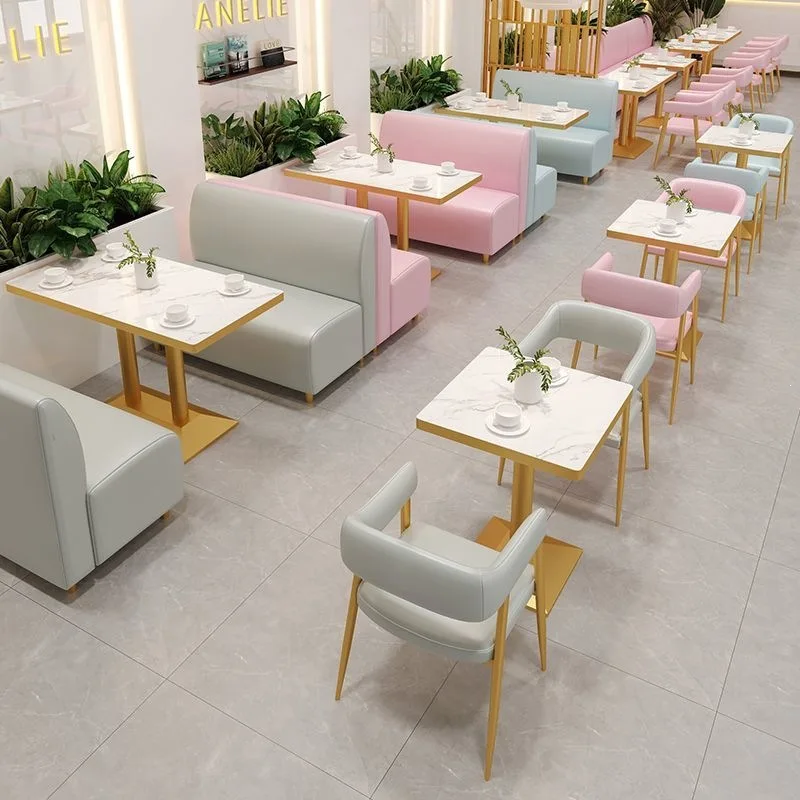 Commercial Booth Sofa Combination Table Chair Set for Milk Tea Shop Cafe Dessert Bakery Bar Hot Pot Themed Restaurant Furniture