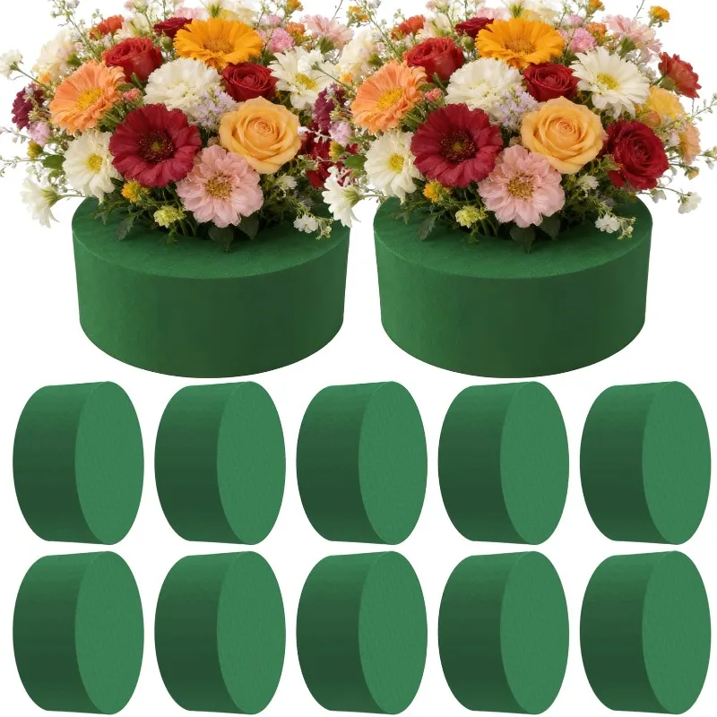 10/1PCS Bloques de Espuma Floral Seca y Húmeda, Espuma Artificial para Flores, Bloque de Esponja Absorbente Redondo Verde, Suministros para Arreglos Florales DIY