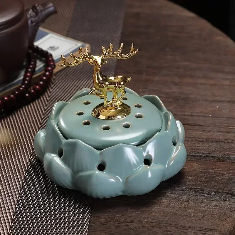 Lotus Aromatherapy Furnace Sandalwood Furnace New Chinese Ceramic Pan Incense Furnace Playing Incense Seal Home Decoration