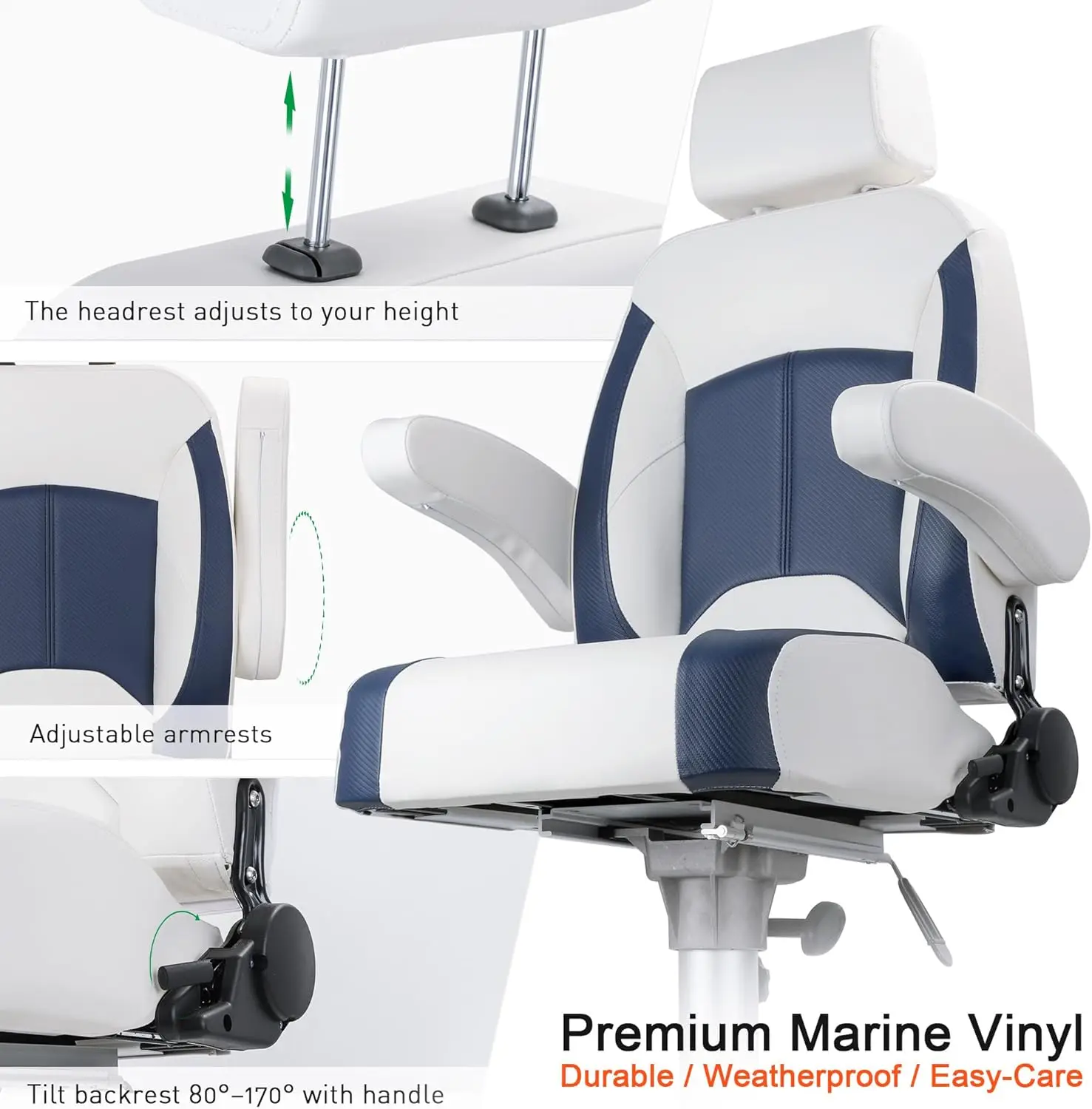 Bucket Boat Captain Seat High Back Luxury Reclining Pontoon Yacht Boat Seat