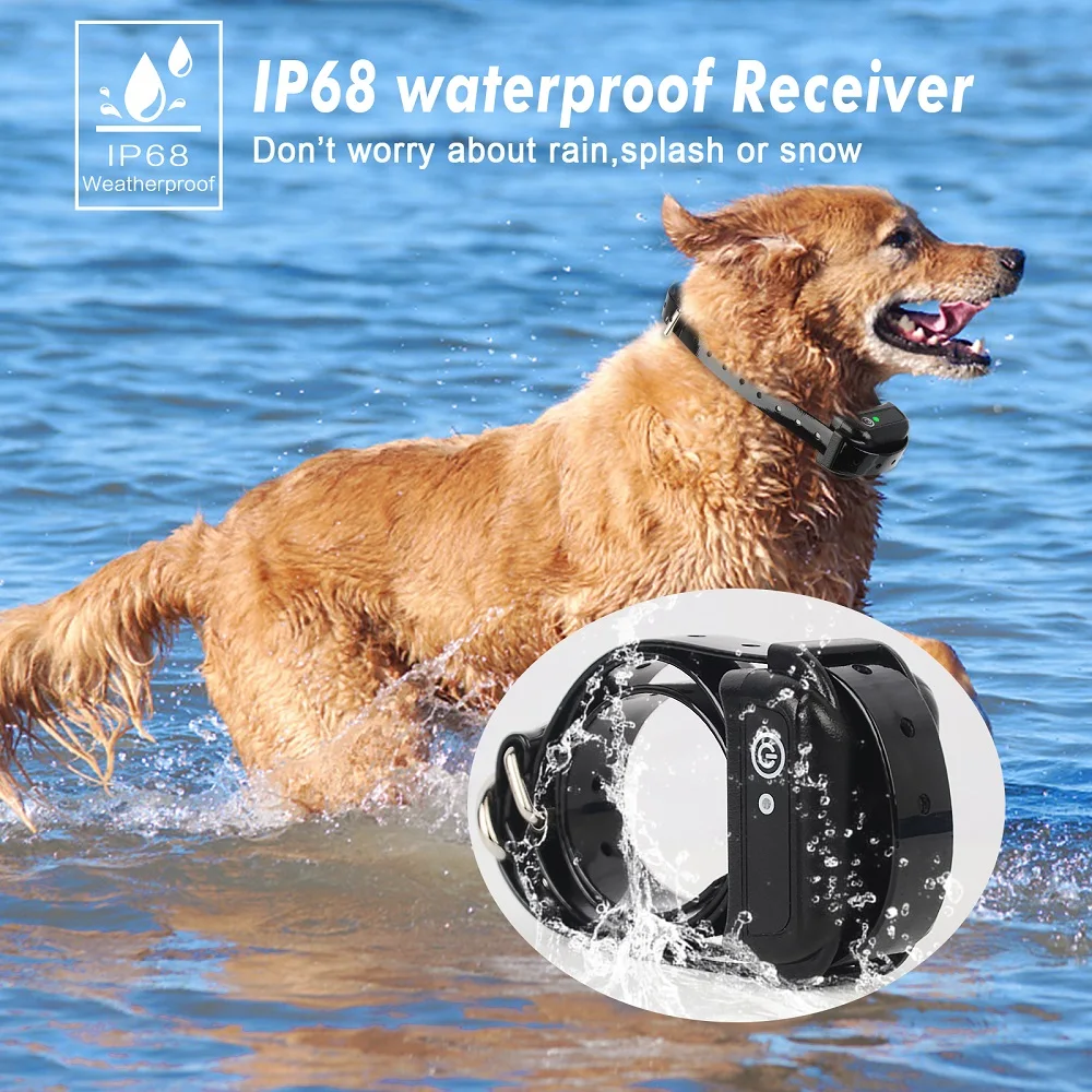 200 m kabelloser wiederaufladbarer Elektrozaun für Hunde, IP68 wasserdichter Piepton + Schock-Trainingsmodus, Sender- und Halsband-Kombination – Detail 6