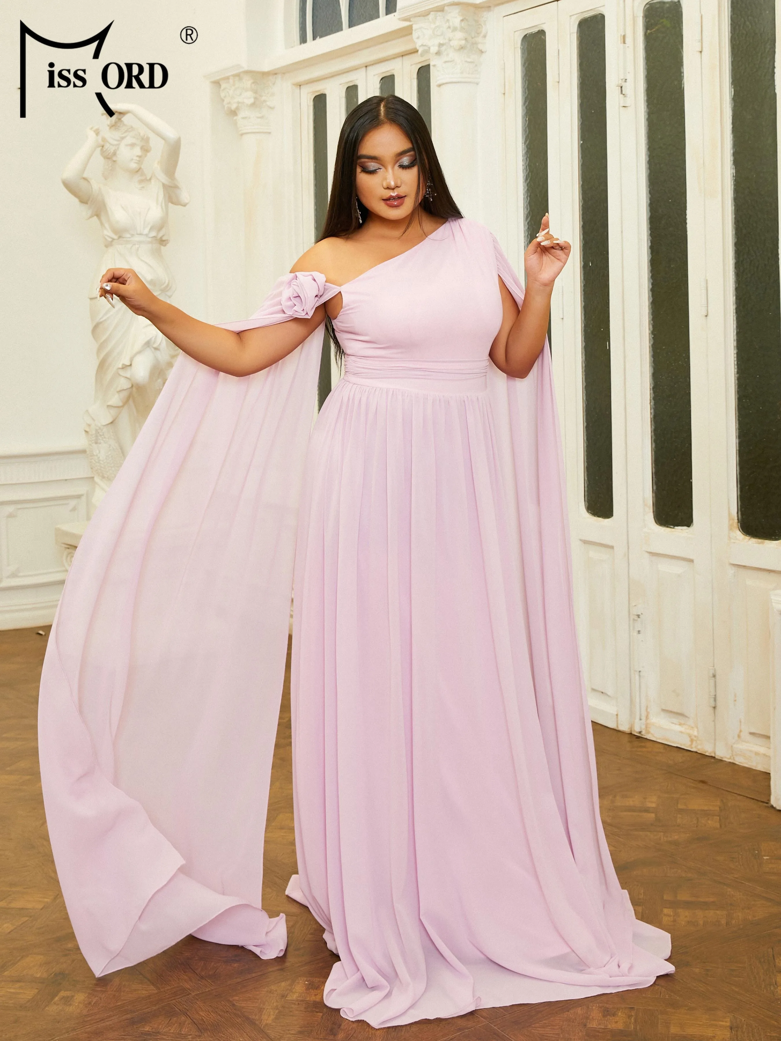 Missord Plus Size New 2024 Flowing Sleeves One Shoulder A Line Prom   Party Purple Large Size Dresses