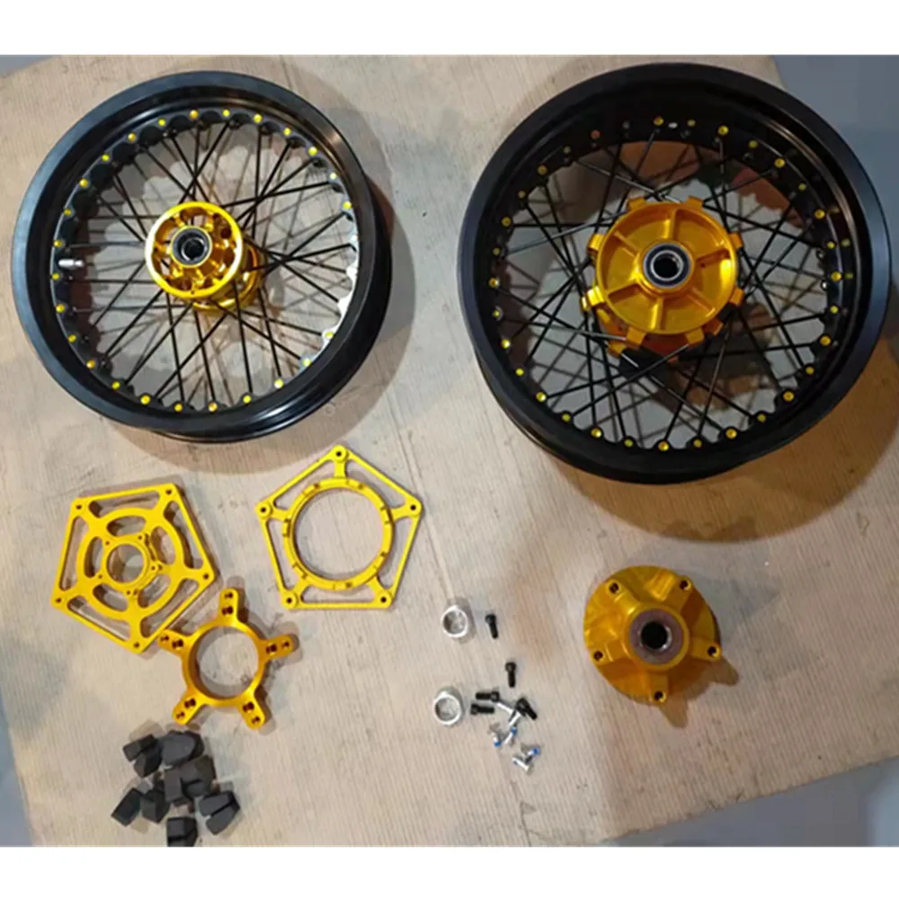 

Black Rim Gold Hub 2.75*18" / 4.25*17" Motorcycle Spoked Tubeless Wheels Rims Set for T120/T100