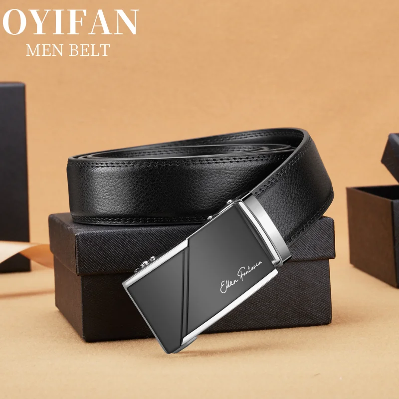 حزام OYIFAN للرجال عالي الجودة من الجلد الطبيعي، أحزمة أوتوماتيكية قابلة للتعديل للرجال، حزام أعمال للرجال