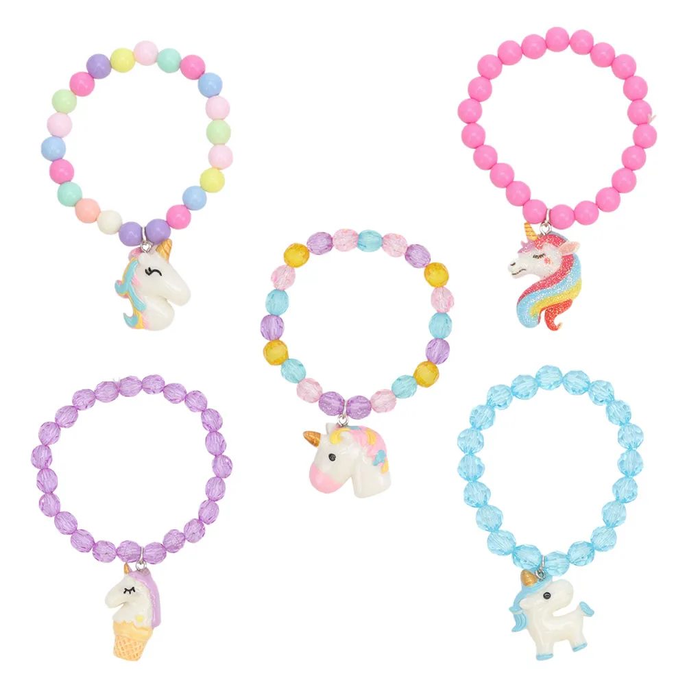 

5 Pcs Candy Colored Children's Bracelet Unicorn Beads Bracelets Wrist Decor Kids Acrylic Colorful