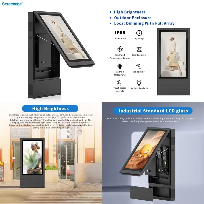 43 55 65 75 Inch IP65 Waterproof Outdoor LCD Advertising Kiosk 3000 Nits Sunlight Readable Retail Store Graphics Shopping