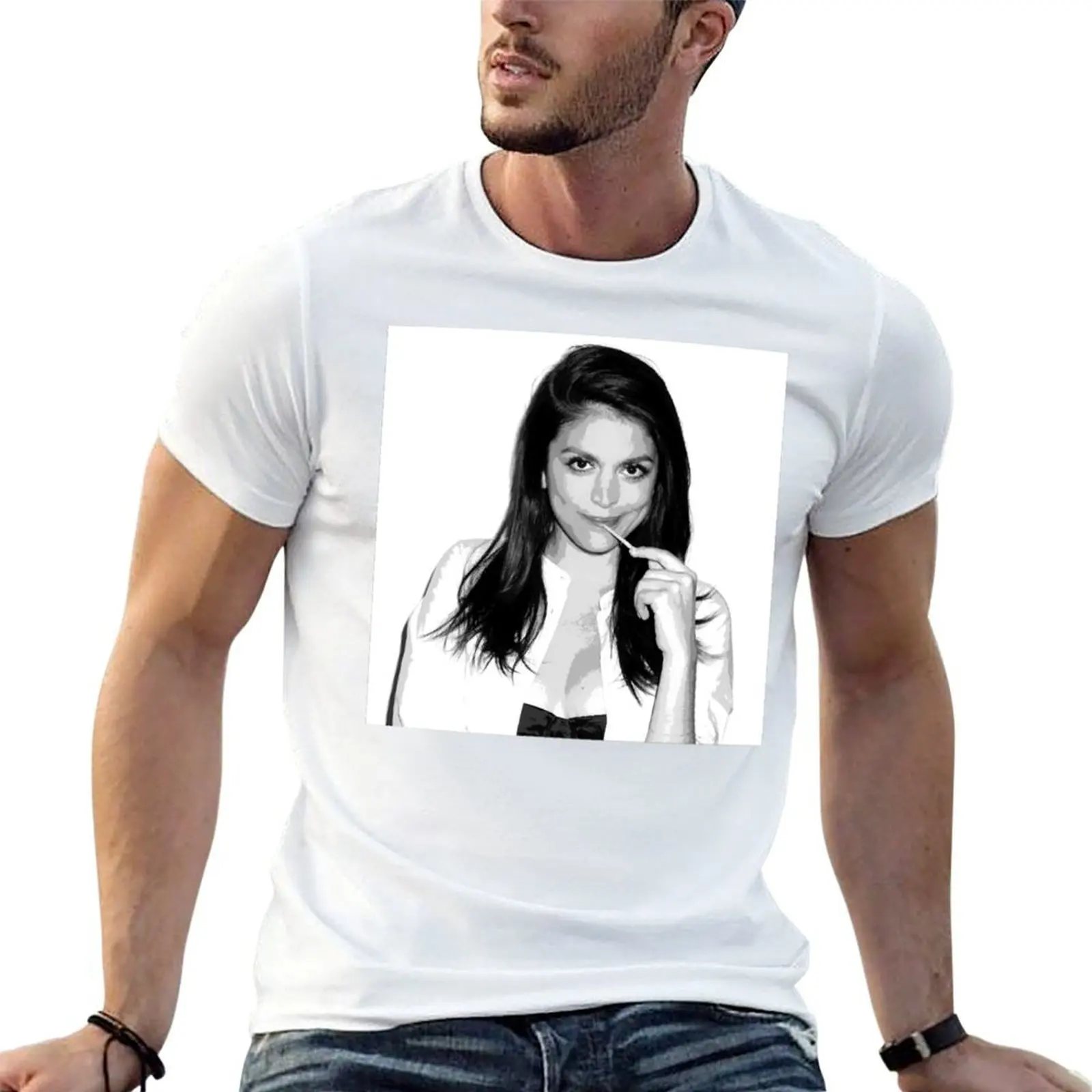 Cecily Strong Black & White Pop Art Portrait Painting T-Shirt funny meme t-shirts quick drying plain white t shirts men