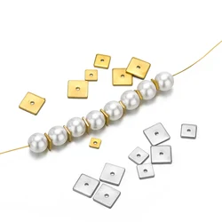 50pcs Stainless Steel Small Hole Square Flat Spacer Beads Loose Beads Charms for Jewelry Making DIY Bracelet Necklace Supplies