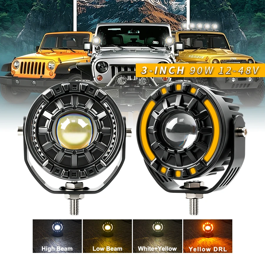 

Motorcycle Led Spotlight Round Halo Angel Eyes High Low Beam Headlight Modification External Driving Light Auxiliary Spot Light