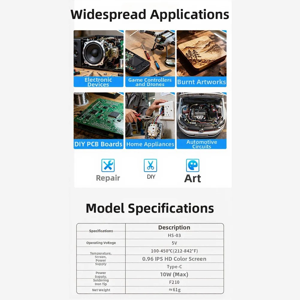 Portable Cordless Soldering Iron 03 2600mAh Rechargeable Battery 3s Heating 0.96 IPS Screen 212F to 842F Control