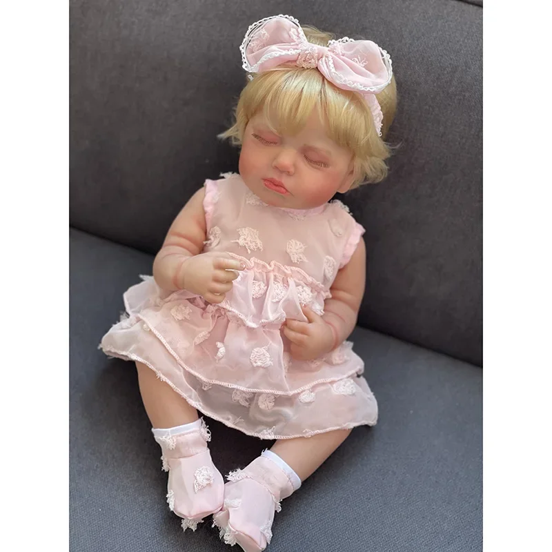 

49CM Silicone Reborn Dolls LOULOU with Golden Hair Soft Vinyl Handmade Sleeping Newborn Baby Girls 3D Painting Skin bebe reborn