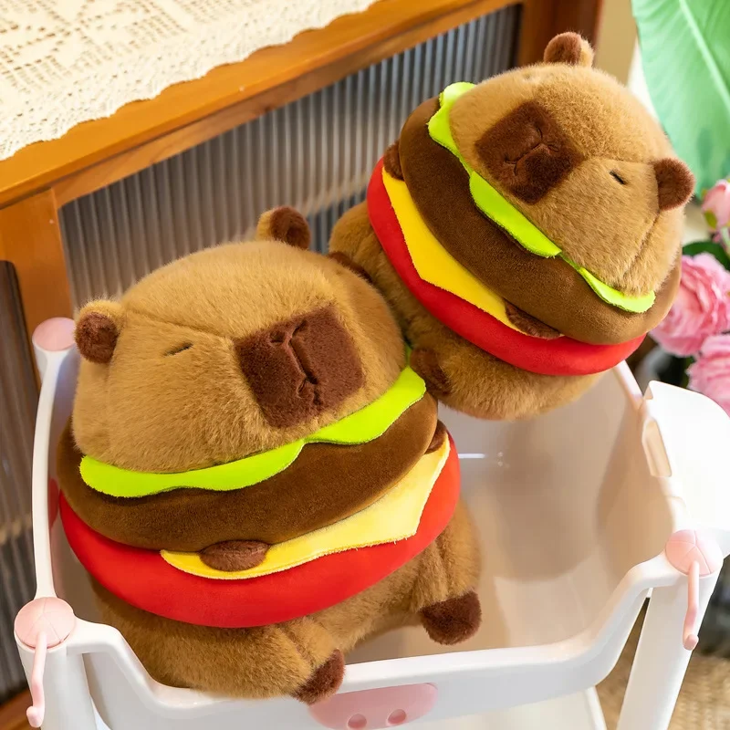 20cm Capybara Plush Toy Kawaii Fashion Plushie Doll Hamburger Capybara Gifts for Girlfriend Car Accessories Kid's Birthday Gif