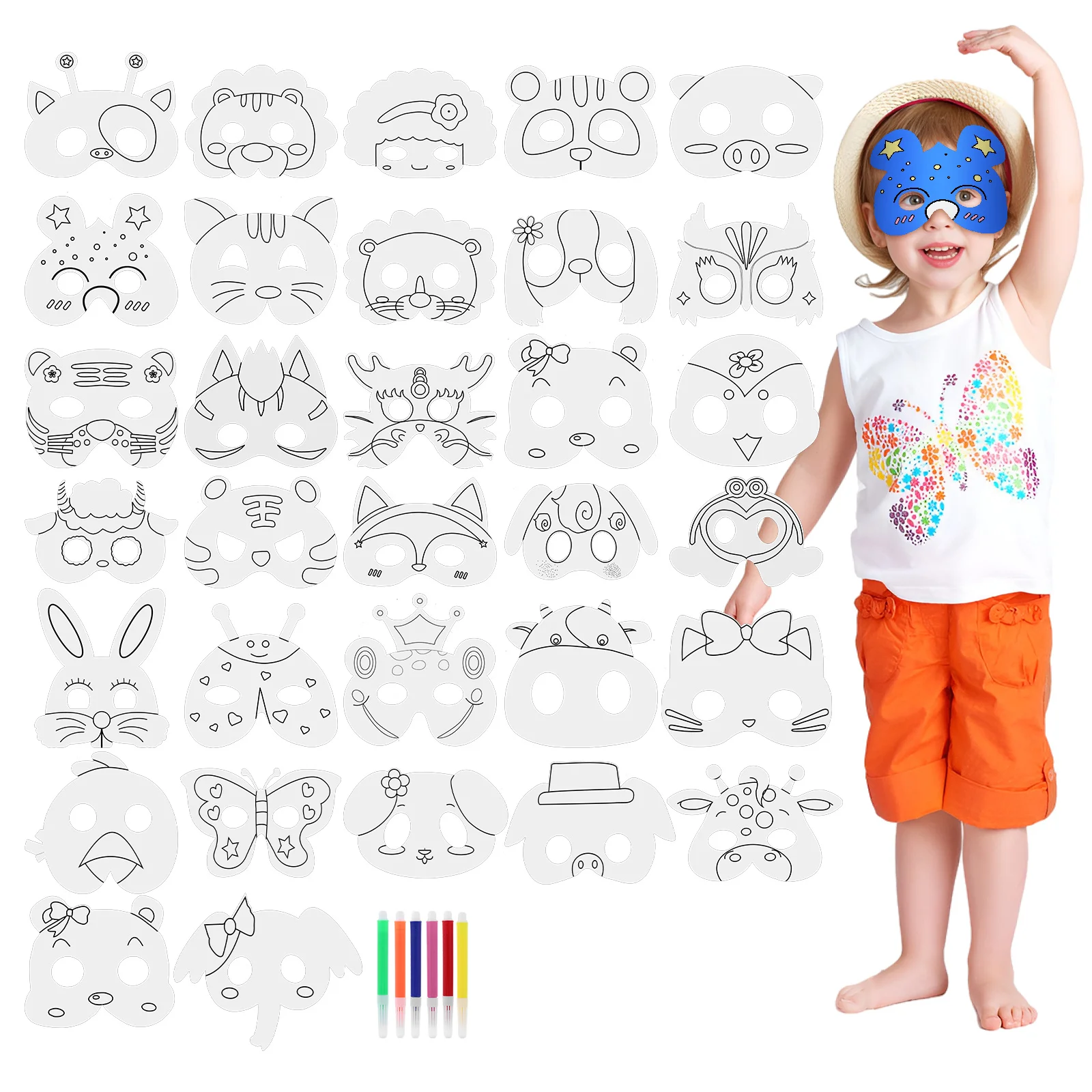 1 conjunto diy máscara artesanato kit máscaras em branco sem pintura para colorir criativo masquerade carnaval festa traje acessório conjunto
