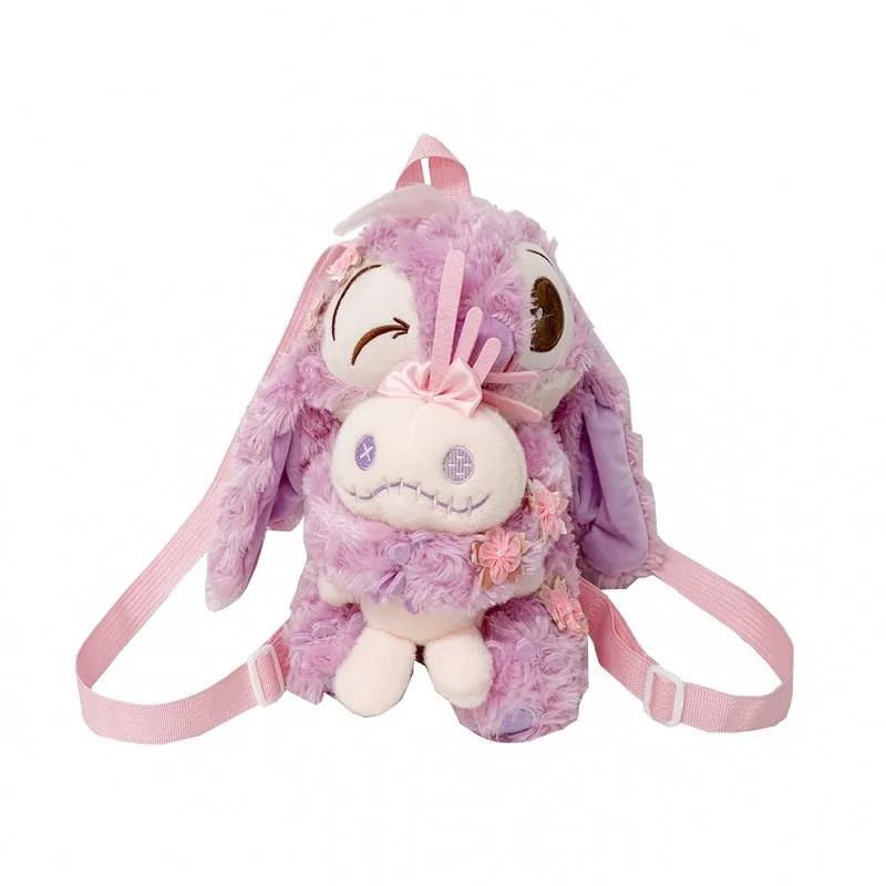 الوردي زهر الكرز غرزة حقيبة الظهر Kawaii دمية دمية دمية على ظهره حقيبة الكرتون لطيف