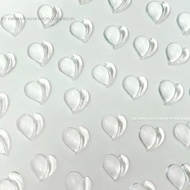Manicure Ice Transparent Resin Heart Nail Art Charms 3D Kawaii Clear Love Crystal Rhinestone Nail Decorations Ornament