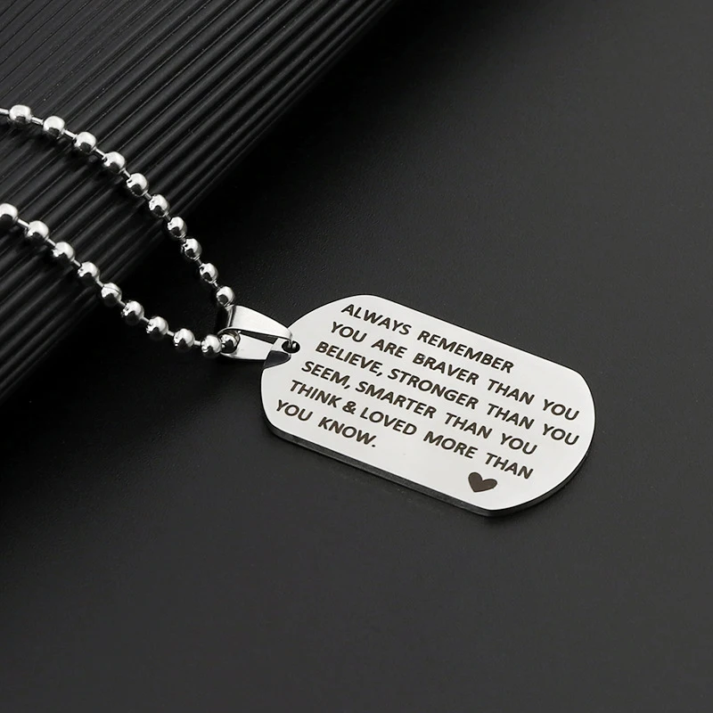 Engraved Inspirational Letter Heart Necklace Stainless Steel Dog Tag Necklaces For Men Women