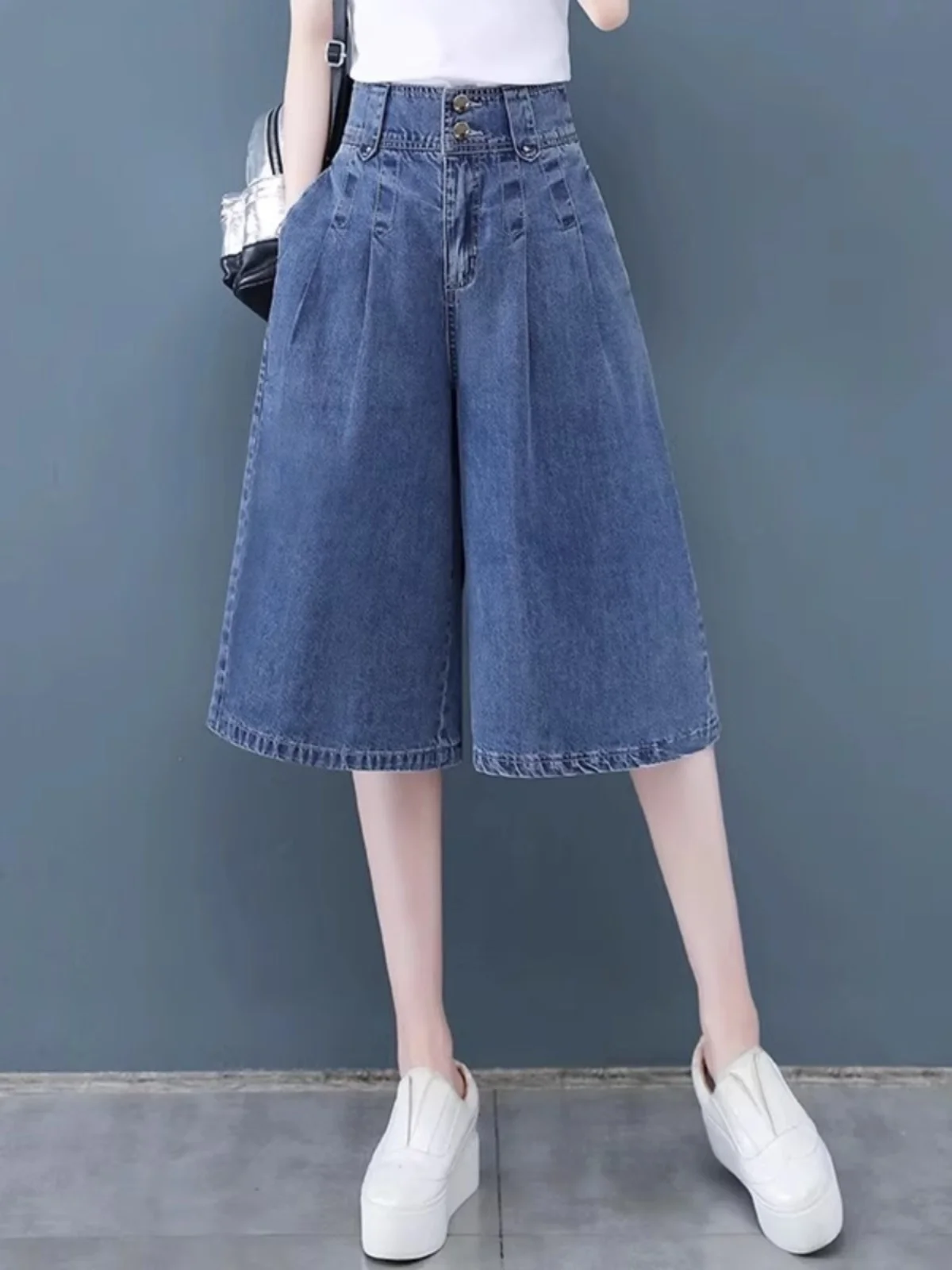 Loose Wide Leg A-Line Denim Skirt High Waist Half-length Women's plus Size Summer Thinming  Skirt Jeans Pants