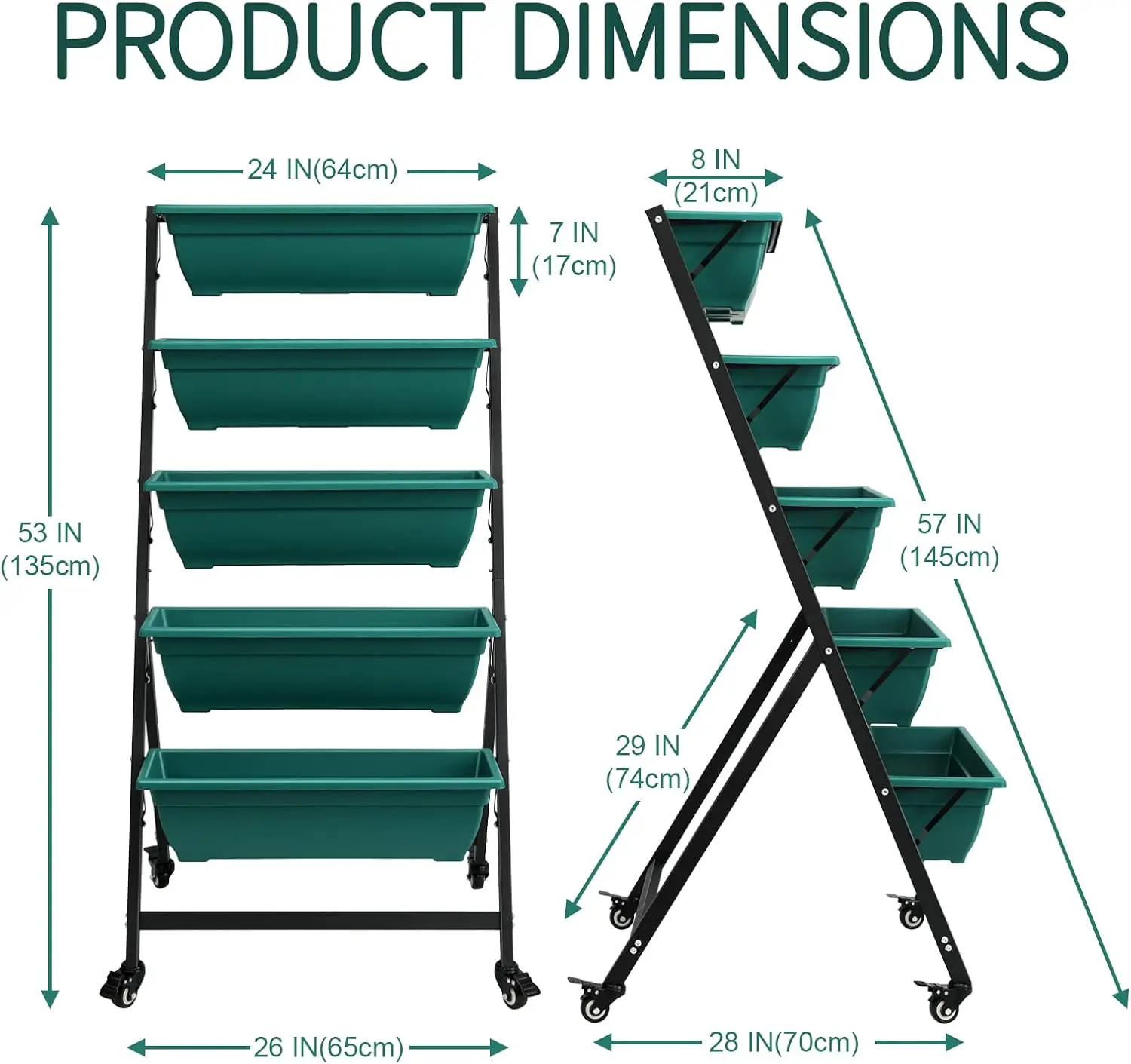 4.5 FT Vertical Garden Planter with 5 Containers, Wheels, and Tools for Outdoor Planting