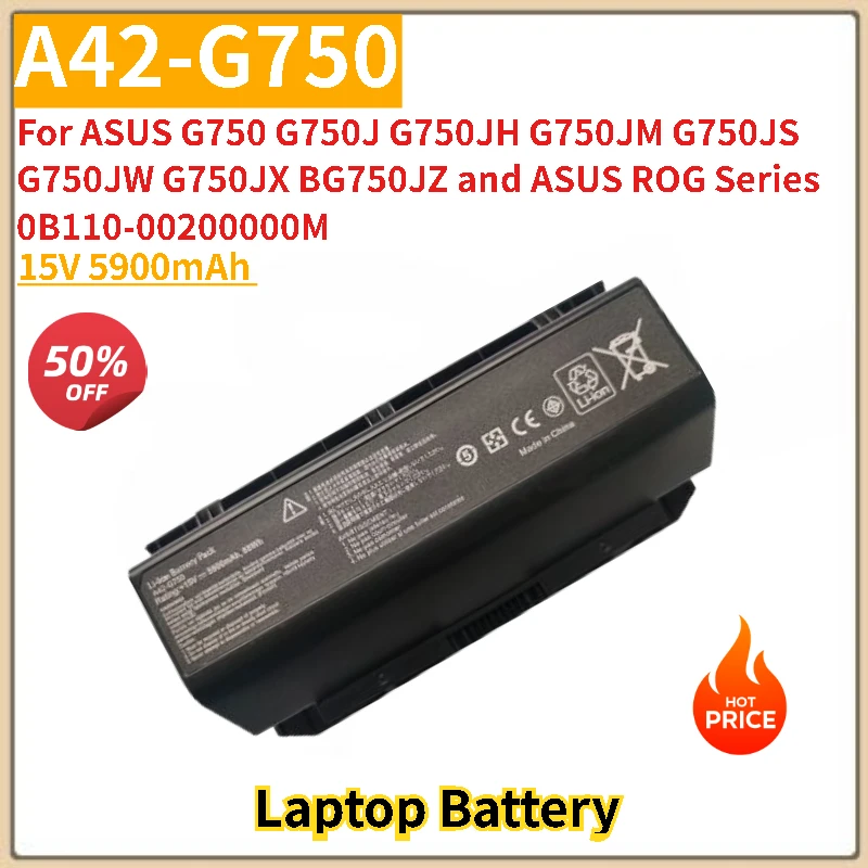 

High Quality Laptop Battery A42-G750 15V 5900mAh for ASUS G750JS G750JW G750JX G750 G750J G750JH G750JM New Replacement Battery