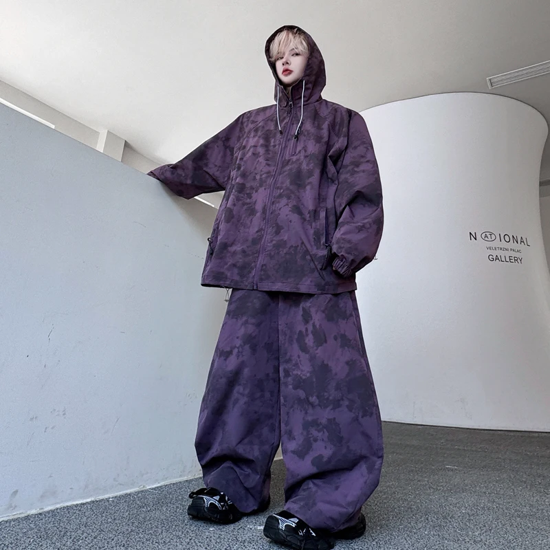 

Spring American Dyed Casual Set Men's Hooded Sun Protection Jaet Knife Casual Pants Two Piece Set Faionable Youthwear