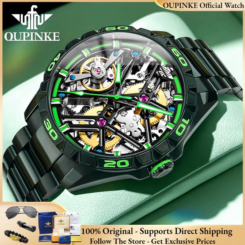 OUPINKE 3196 Men Fully Automatic Mechanical Watch Luxury Hollow 50MM Large Dial Sports Watch Waterproof HD Night Light Men Watch