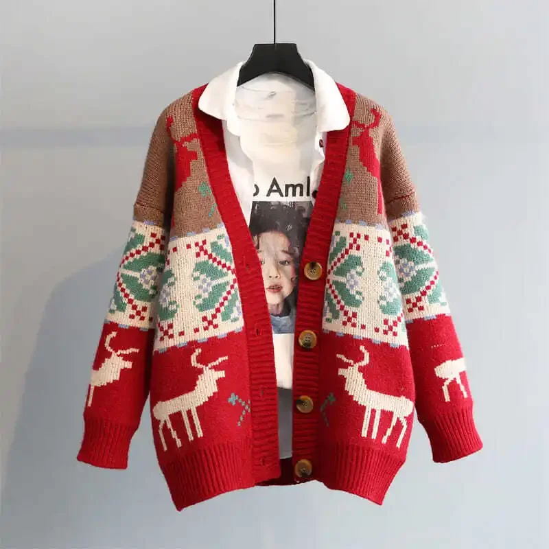 Winter Clothes Women Sweaters Women Cardigan Korean Fashion Kawaii Clothes Christmas Sweater Ms. Christmas Jacket Vintage LJ48