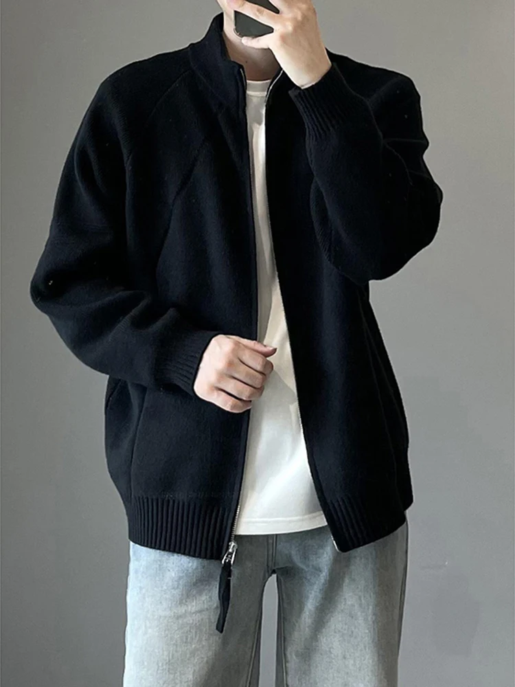 Cleanfit ey Knitted Open Cardigan Men's Sle Autumn High-End Lazy Korean Stand Collar Double Zipper Sweater Loose Fit Casual