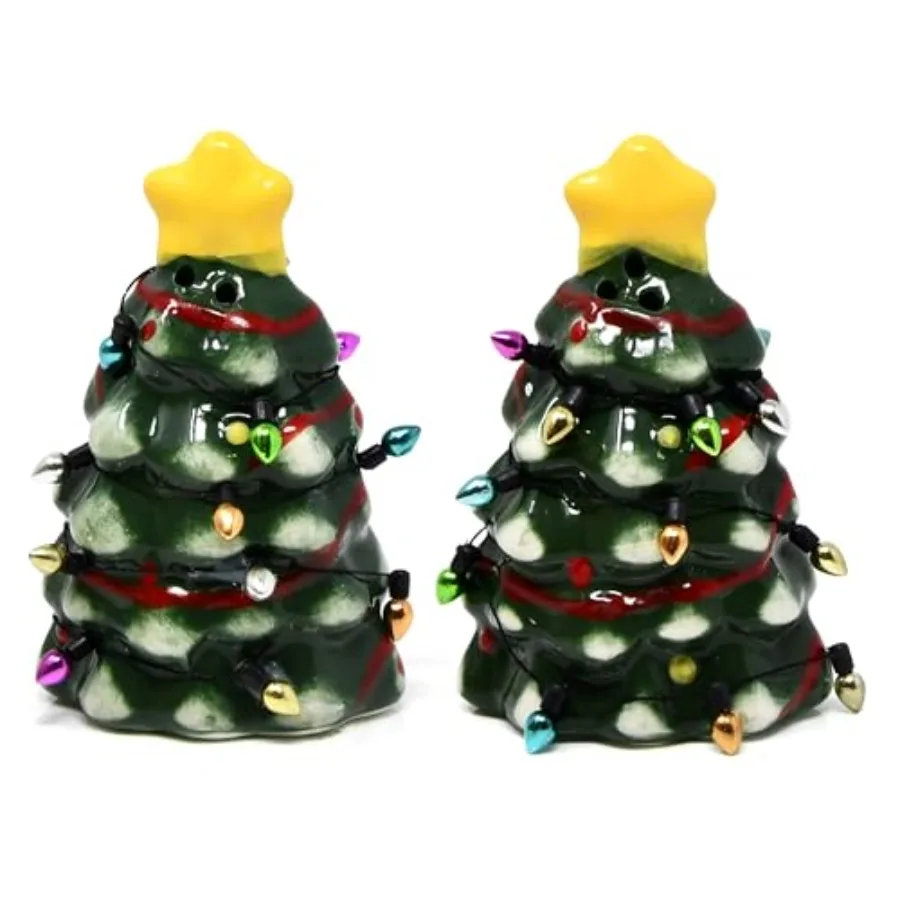

Christmas Tree Salt and Pepper Shakers Set of 2 Holiday Decorative Ceramic Holder Shaker Kitchen Tabletop Festive Xmas Display