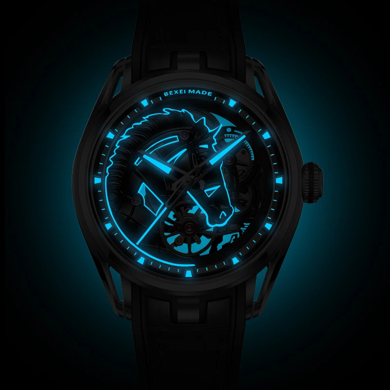 Reloj Bexei para hombre 9220 Maxima Horse Series zafiro esqueleto mecánico relojes de movimiento automático para hombre impermeable luminoso