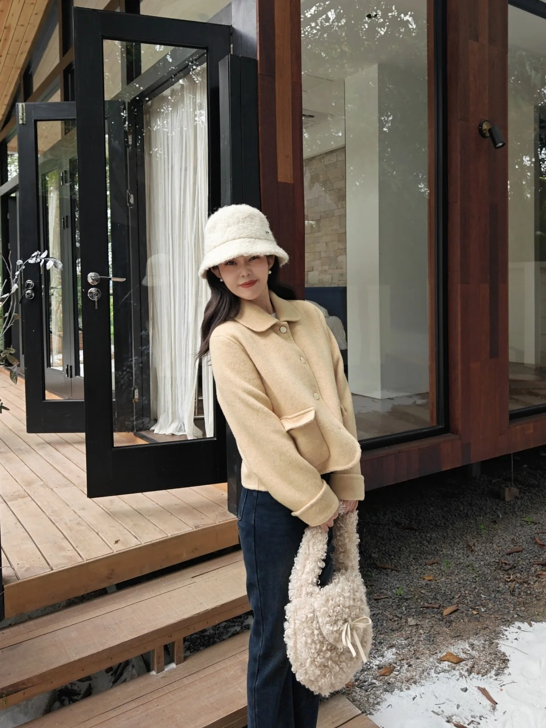 

Double-Faced Woolen ort Coat Yellow Cr Ladies Faion Korean Sle Autumn Winter New Arrival Cherry Vanilla Brand