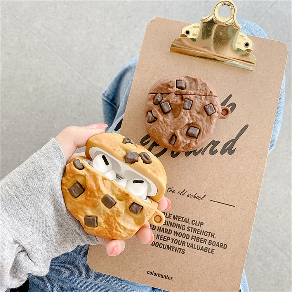 Cute 3D Cookies With Keychain Soft Silicone Protective Shell Case For Airpods Pro 2 Case For Airpods 1 2 3 Earphone Charging Box